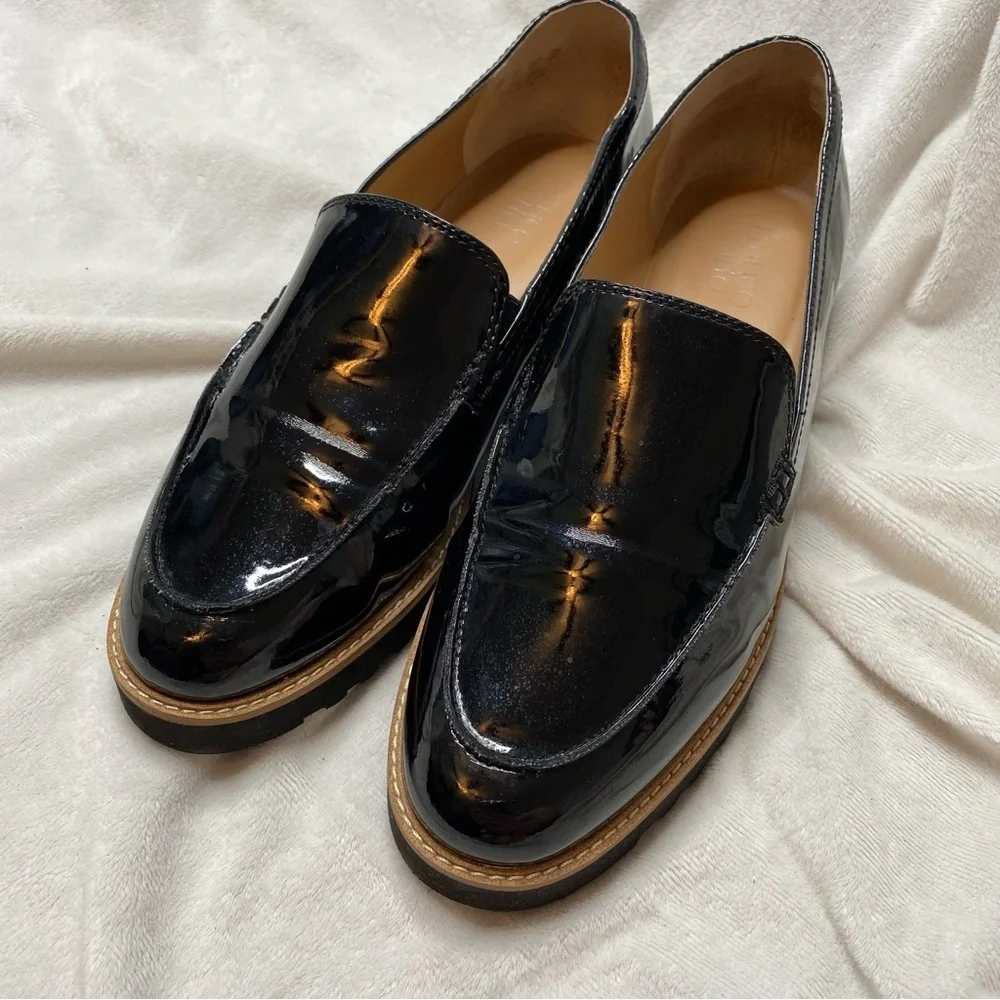 Franco Sarto Black Shiny Patent Leather Cypress Lug Sole Loafers - Picture 3 of 15